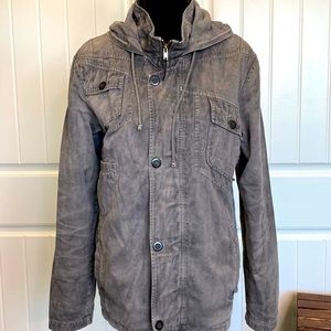 Distressed Relax Acid Washed Hoodie Zip Up Orthodox Jacket